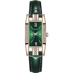 Vierkant design horloge elegant groen diamant horloge lederen band hoogwaardige dames cadeau, Celeste Y Blanco