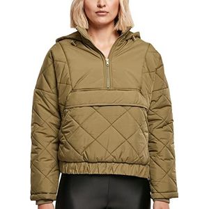 Urban Classics Windbreaker winterjas voor dames, met ritssluiting, capuchon en sierklep, ruitpatroon, maat XS tot 5XL, tiniolive, L