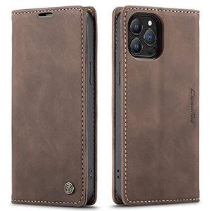Ququcheng Compatibel voor iPhone 13 Pro Max(6.7) Hoesje,Leder Hoes Portemonnee Phone Case Flip Cover Bumper Leather Telefoonhoesje met Houder-Koffie