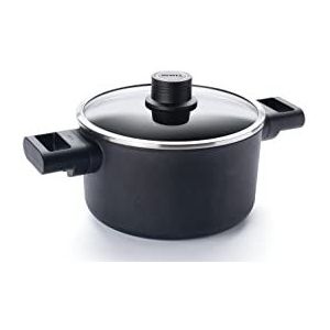 Woll Diamond Logic XR pan met glazen deksel in box - inductief - Ø 20 cm, 12 cm hoog, 3 liter, met 2 zijgrepen - Geschikt voor alle warmtebronnen, gegoten aluminium, ovenbestendig, zwart