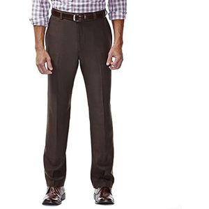 Haggar mens Eclo Stria Expandable-waist Plain-front dress pants, Brown, 32W x 30L US