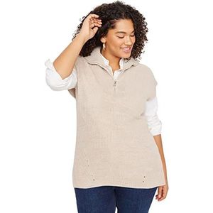 Trendyol Vrouwen Plus Size Ontspannen pasvorm Shift staande kraag breigoed Grote maten trui, Beige, 2XL, Beige, XXL grote maten