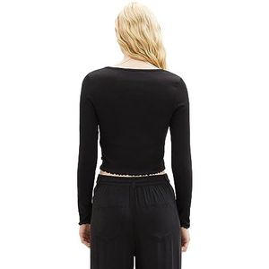 TOM TAILOR-denim Denim cropped dameshemd met lange mouwen en geribbelde structuur