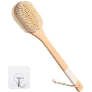 Blendura Rugborstel, douche met lange steel, doucheborstel, rugschrobber, nat en droog lichaamsborstel, massageborstel, 43 cm lang houten handvat, Houtkleur, badebürste mit langem stiel, rugborstel