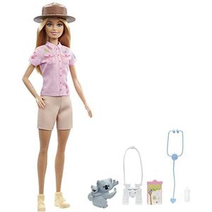 Barbie Zoöloog Pop (30,5 cm), rollenspel, outfit en accessoires: koala met baby, zuigfles, stethoscoop, verrekijker en klembord, geweldig cadeau voor kids vanaf 3 jaar, GXV86