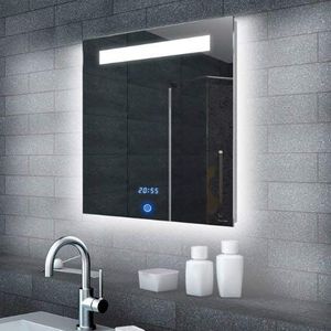 Lux-aqua LED-verlichting badkamerspiegel lichtspiegel met klok/touchschakelaar ML6506, glas, spiegelend