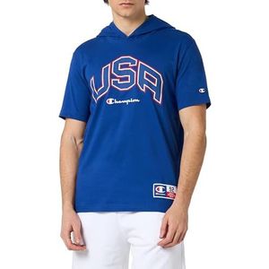 Champion Legacy Retro Sport - USA Hooded S/L T-Shirt, elektrisch blauw, XL Heren SS24, Blauw, XL