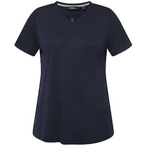 Ulla Popken Functioneel damesshirt, antibacterieel, V-hals, halflange mouwen T-shirt, marineblauw, 50/52 Grote maten