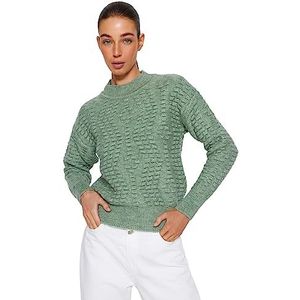 Trendyol Dames haarvlecht met lange mouwen reguliere sweater, munt, L