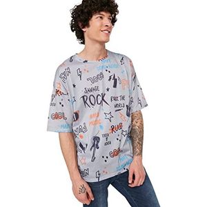 Trendyol Mannelijke Jonge Oversize Standaard Crew Neck Knit T-Shirt Grijs, Grijs, L