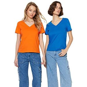 Trendyol Dames T-shirt-Oranje-Regular, Oranje-sax, S