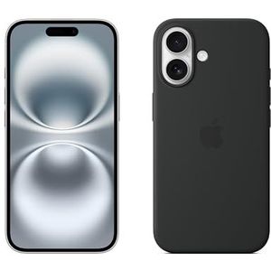 Apple iPhone 16 (256 GB) - Wit + Siliconenhoesje met MagSafe - Zwart