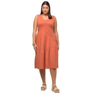 Ulla Popken, Damesjurk, grote maten, flared strap-jurk, koraalrood, 42/44 NL