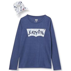 Levi's Lvg Ls Floral T-shirt voor meisjes met Scrunch 3ej311 T-shirt, Kroon Blauw, 8 jaar