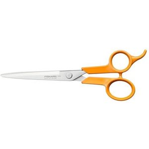 Fiskars Classic haarschaar, Met vingersteun, Rechts- en linkshandig, Totale lengte: 17 cm, Verbeterde ergonomische handgreep, Roestvrij stalen/kunststof handgrepen, Oranje, 1075062