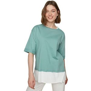 Trendyol Dames Mint Suprem Track Gedetailleerd Vriend gebreid T-shirt, klein