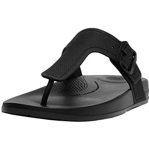 Fitflop Dames Iq-teenslippers met verstelbare gesp en platte sandalen, Zwart, 43 EU