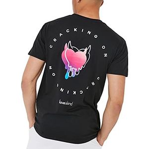 Sleepdown Mens Love Island kraken op hart Casual T-shirt officieel gelicentieerd tv-show, Zwart, L