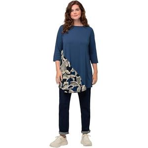 Ulla Popken, Dames grote maten, A-lijn T-shirt in patched optic, inktblauw, 50/52 NL