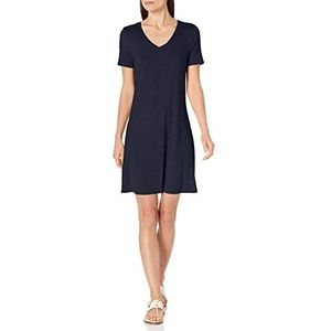 Amazon Essentials Dames Regular Korte Mouwen V-hals Swing Jurk, Navy, L