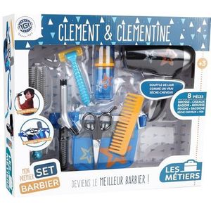 CLEMENT CLEMENTINE - Barbierset - Imitatiespel - 102110 - Blauw - Plastic - Beroep - Baard - Kinderspeelgoed - Batterijen niet inbegrepen - 35 cm x 31 cm - Vanaf 3 jaar.