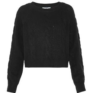 Libbi Casual gebreide trui voor dames, kort gesneden met vlechtpatroon, gerecycled polyester, zwart, maat M/L, zwart, M