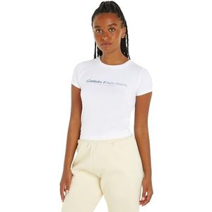 Calvin Klein Jeans Dames Slogan Getailleerde Tee S/S T-shirts, Helder Wit, XXL grote maten
