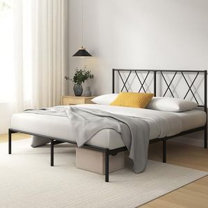 Zinus Bed Elias 135 x 190 cm - metalen frame met hoofdeinde - hoogte 30 cm - bed met metalen latten - eenvoudige montage - opbergruimte onder het bed - zwart