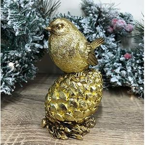 Mezzaluna Gifts Gouden Robin op Pine Cone Kerst Vogel Ornament (B), Veelkleurig, One Size