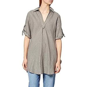 Bonateks, Blouse met V-hals en lange, opsteekbare mouwen, 100% linnen, De-maat: 38, Amerikaanse maat: L, tops, woestijn - gemaakt in Italië, beige, 38