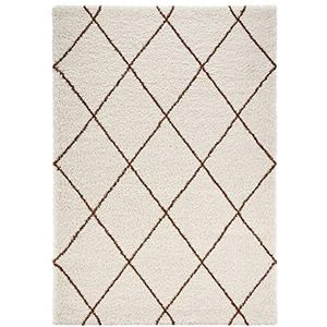 Mint Rugs Feel Hoogpolig tapijt, zacht, wollig, langpolig, shaggy flokati ruitpatroon, voor woonkamer, keuken, hal of slaapkamer, crème-okerbruin, 160 x 230 cm, polypropyleen
