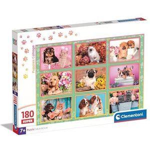 Clementoni - Supercolor Puppies Collage-180 delen kinderen 7 jaar, puzzel dieren, honden, katten, Made in Italy, meerkleurig, 29788