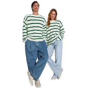 Trendyol Heren Unisex Gestreepte Lange Mouwen Plus Size Sweater, groen, XL