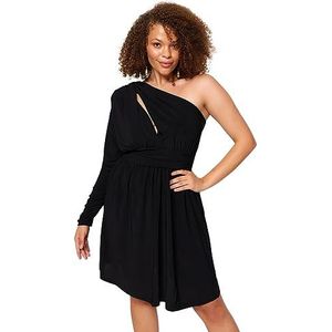 Trendyol Dames skater-getailleerde gebreide jurk in grote maten, Zwart, 46 grote maten