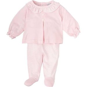 BABIDU Set voor meisjes met lange mouwen T-shirt met ruches kraag en geruite beenkappen, uniseks baby, Roze, 6 Maanden