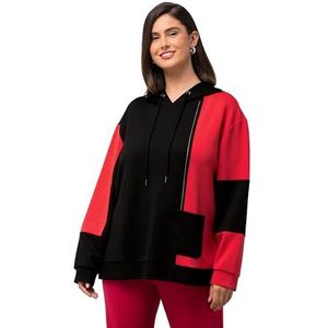 Ulla Popken, Dames grote maten, sweatshirt colorblocking, rood, 58-60