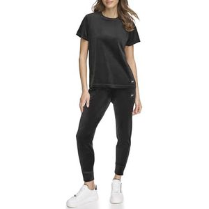 DKNY SPORT Platinum Velour Crew T-shirt voor dames, zwart, XS