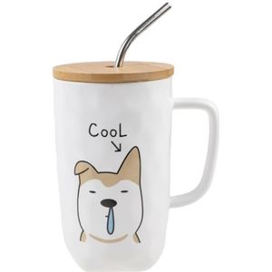 lachineuse Mug hondencollectie – de coole hond – met deksel, rietje en lepel – inhoud: