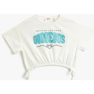 Koton Meisjes Crop Short Sleeve Crew Neck Katoen T-shirt, ecru(010), 6-7 Jaar