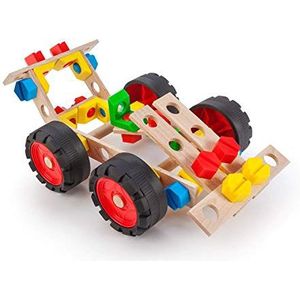 A ALEXANDER 2154 Constructor Junior Set racewagen bouwpakket, 55-delige houten bouwdoos auto, experimenteerdoos met hout en kunststof elementen, constructiespeelgoed voor kinderen vanaf 4 jaar