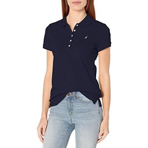 Nautica Women's 5-Button Short Sleeve Breathable 100% Cotton Polo Shirt, Navy, Small