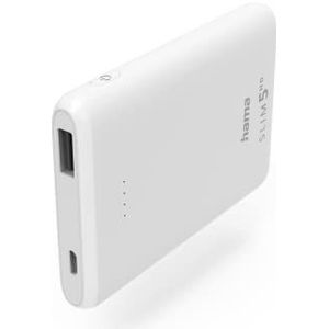 Hama Power Pack Slim 5HD externe batterij 5000 mAh, draagbare accu, snel opladen, USB 3.0, powerbank compatibel met iPhone 14, 13, 12, 11 X, Samsung Xiaomi Huawei iPad etc, wit