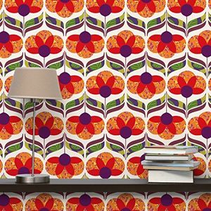 Apalis Vliesbehang kleurrijk Flower Power fotobehang vierkant | vliesbehang wandbehang muurschildering foto 3D fotobehang voor slaapkamer woonkamer keuken | grootte: 192x192 cm, rood, 106761