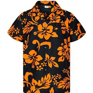 Funky - Hawaii-Overhemd - Korte Mouw - Hibiscus - Oranje Zwart
