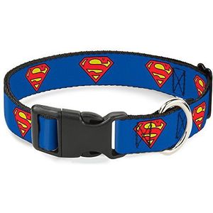Buckle-Down Plastic Clip Kraag - Superman Shield Blauw - 1/2"" Breed - Past 6-9"" Nek - Klein