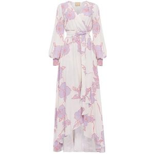 Swing Fashion Witte lange jurk met kortere voorkant met bloemen Irmina | Maat 34, wit, 34