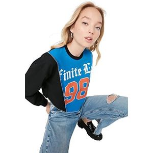 Trendyol Dames ronde hals met slogan Regular Sweater, zwart, S, Zwart, S