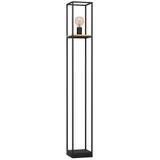 EGLO Vloerlamp Libertad, 1-lichts staande lamp van zwart metaal en natuurlijk hout, staanlamp voor woonkamer met trapschakelaar, E27 fitting