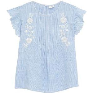 s.Oliver - Blouse - Lichtblauw/Wit - Katoen - Knoopsluiting, Borduursels, All-over Patroon