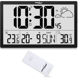 GreenBlue - LCD Wandklok - Klok met weerstation en thermometer GB218